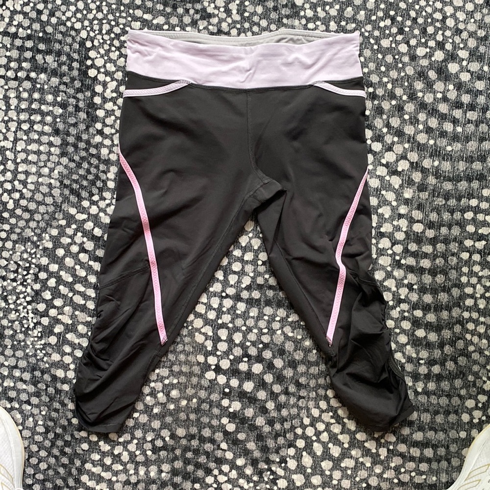 Lululemon leggings, gray pink and purple. Size 8.